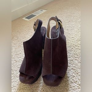 Michael Kors Platform Open Toe Booties in Brown Suede, Size 9